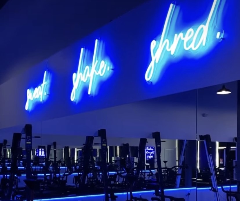 Sweat Shake Shread blue Custom Neon® gym sign @fyrefitlagree