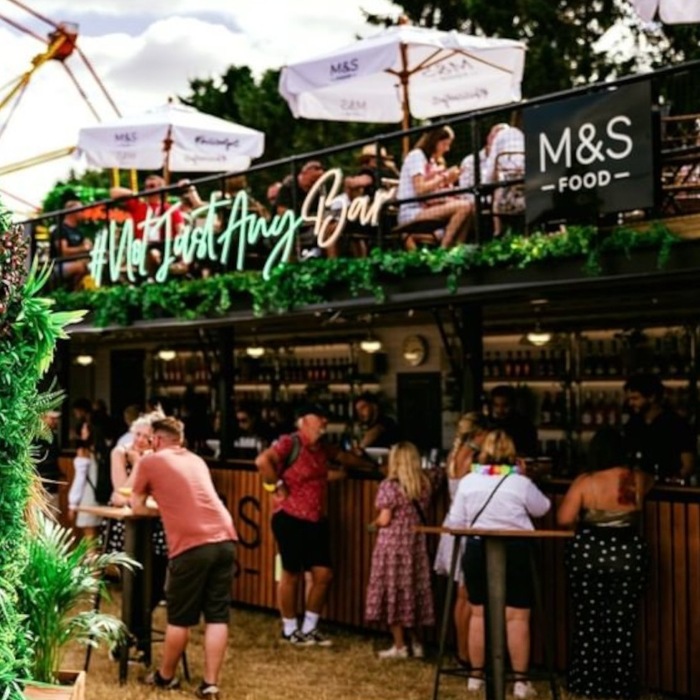 Custom Neon® '#NotJustAnyBar' sign at the Marks & Spencer bar during The Big Feastival