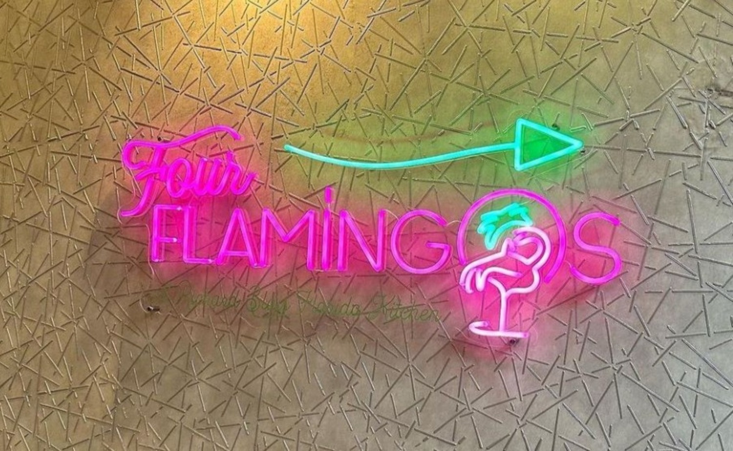 Custom Neon® pink & green restaurant logo sign @fourflamingosorl