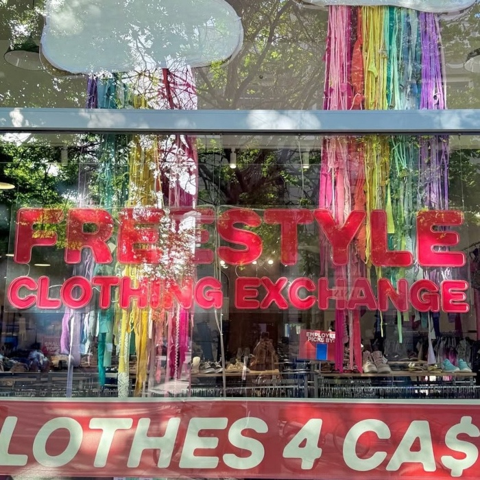 Freestyle Clothing Exchange red Custom Neon® double lined store window sign @freestyleclothingexchange