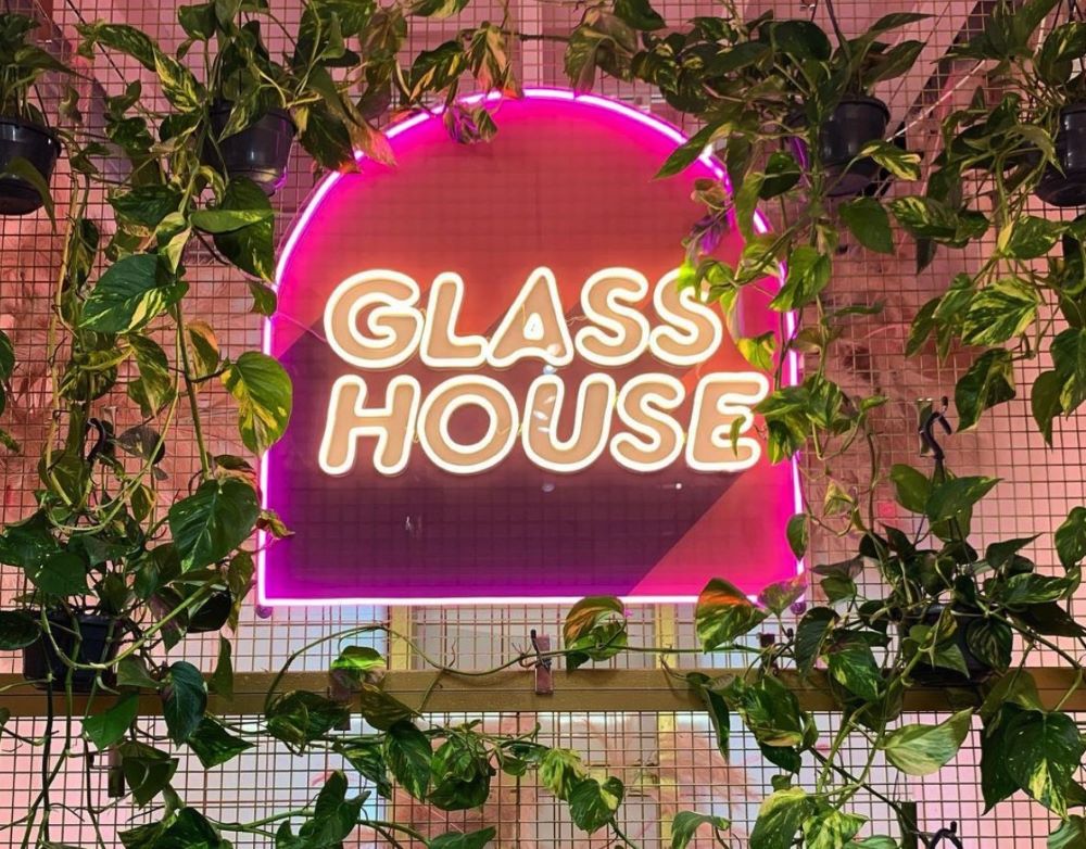 Glass House pink and off white shop sign by Custom Neon®