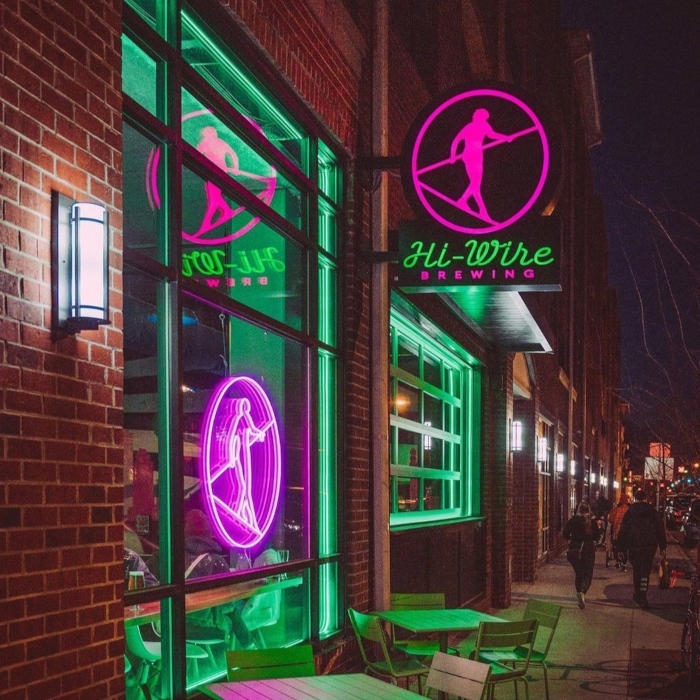 Pink Custom Neon® Window sign for Charlotte & Raleigh Brewery @hiwirebrewing