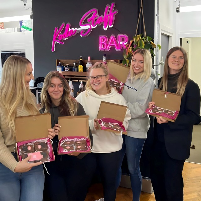 Custom Neon® dark pink branded office break room sign @kodastaffrec