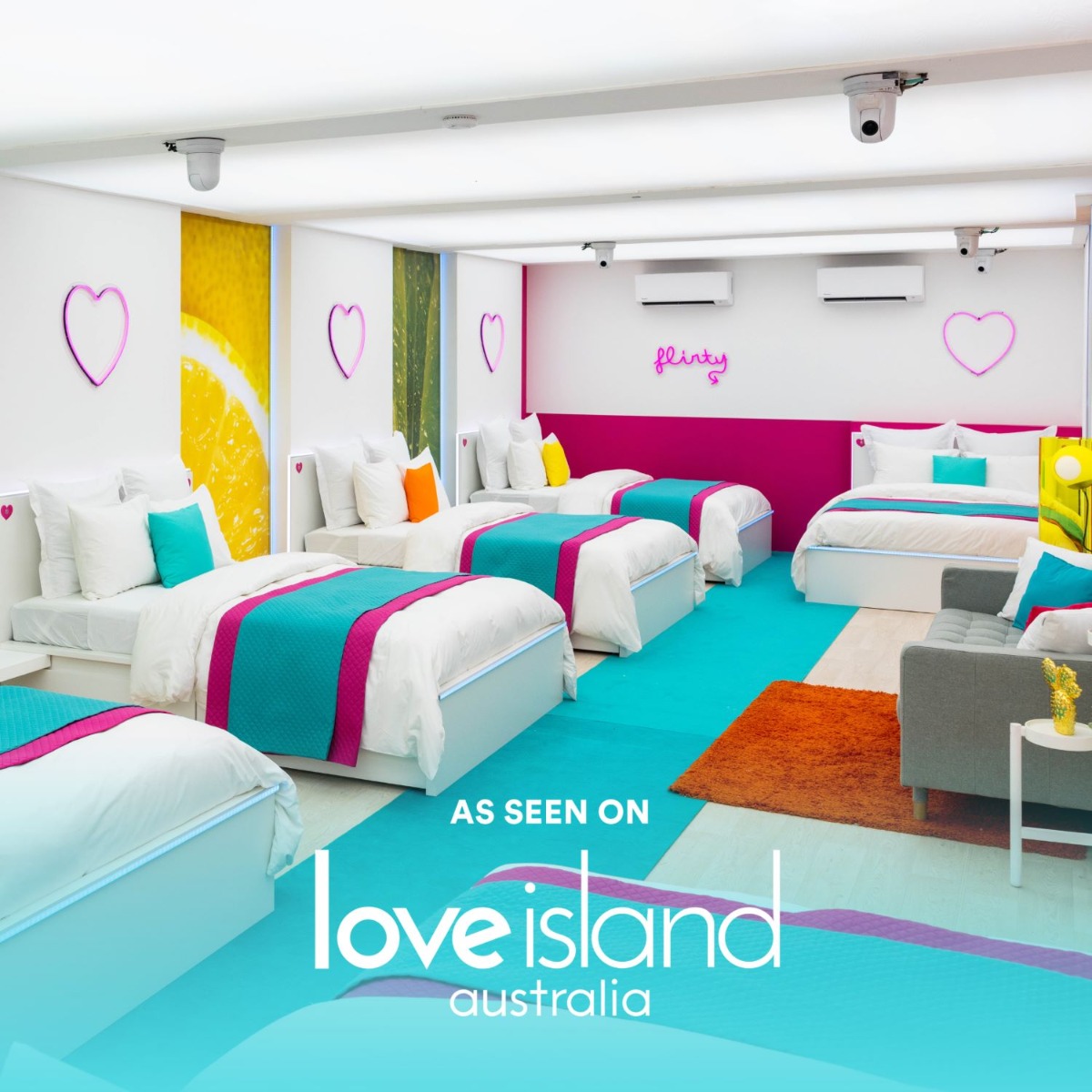 Custom Neon® signs as seen in the Love Island Australia Villa bedroom
