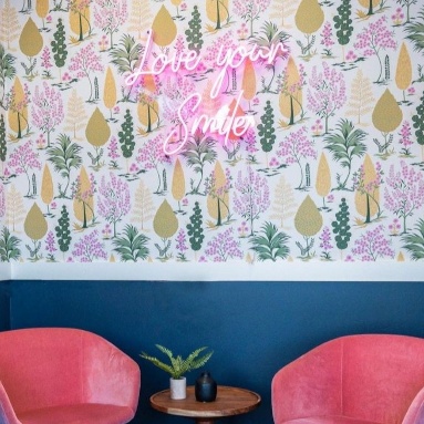 Pink Love Your Smile quote sign by Custom Neon® @kyleortho