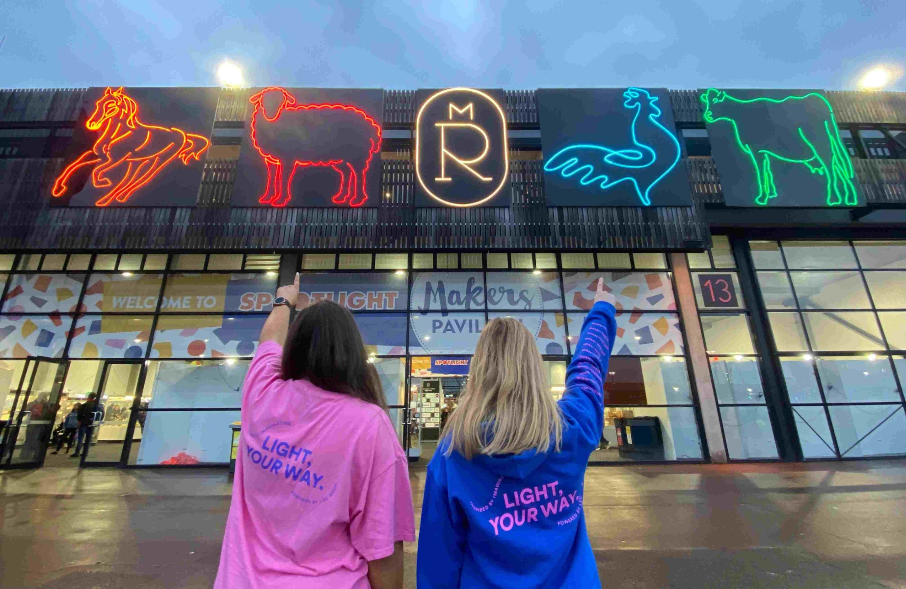 Huge animals and logo outdoor sign by Custom Neon® @melbourneroyalshow