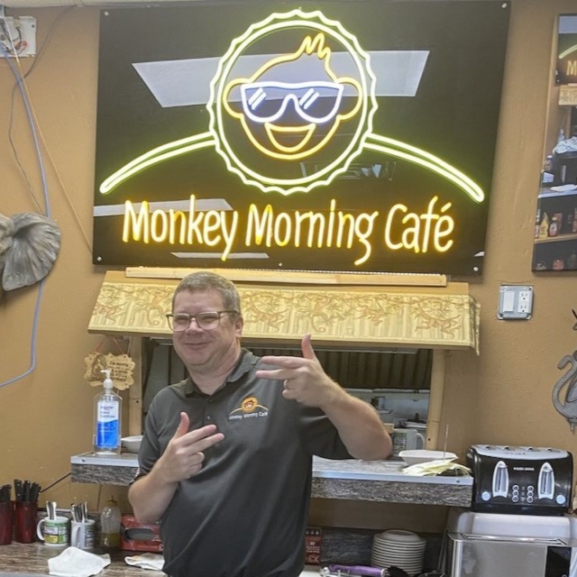 Monkey Morning Cafe logo sign by Custom Neon® @monkeymorningcafe