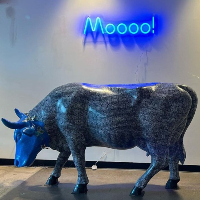 Dark blue Moooo! Custom Neon® selfie wall sign @artsandcraftsholdings