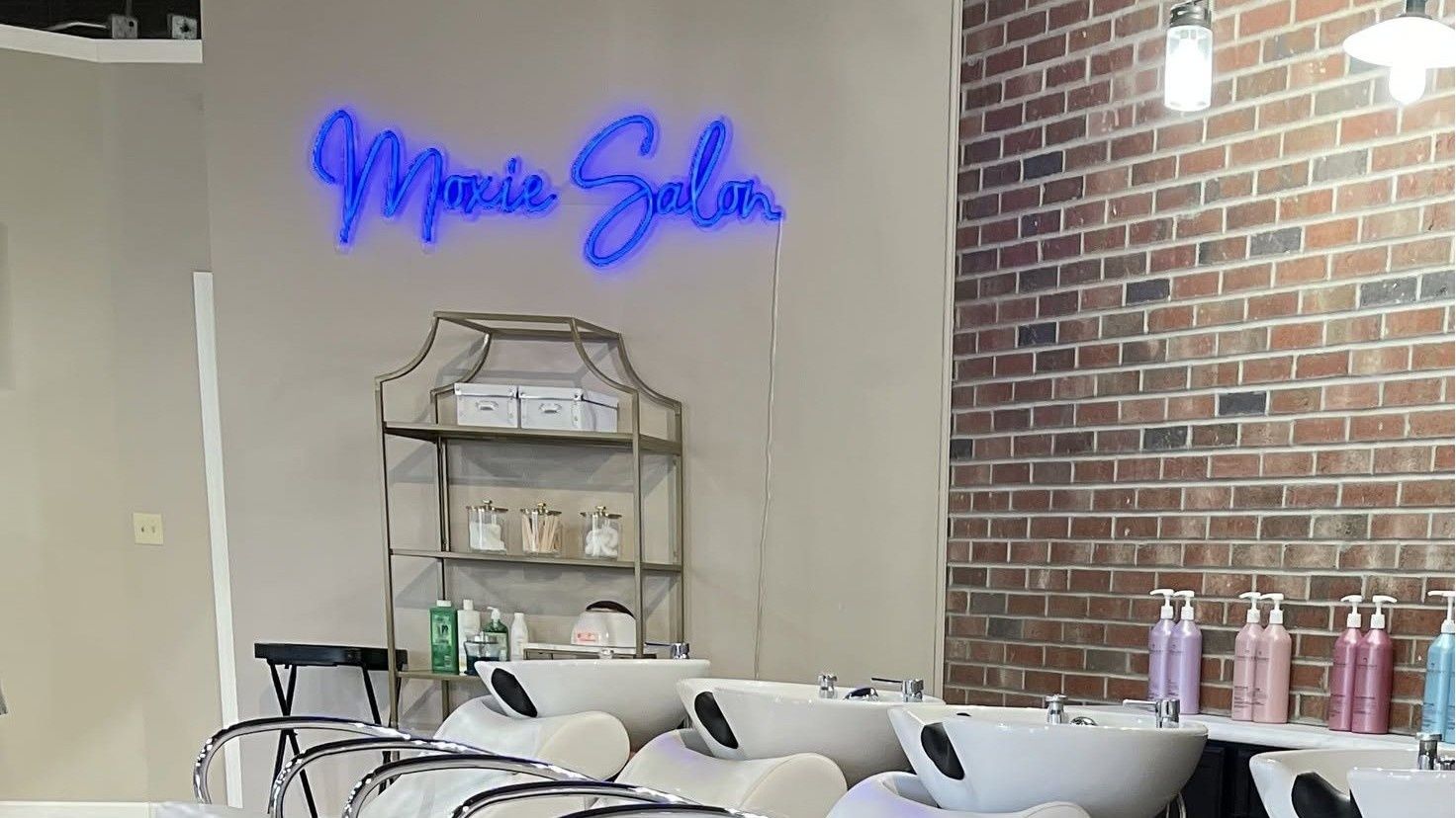 Blue hair salon name sign by Custom Neon® @moxiesalon