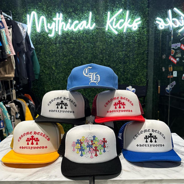 Custom Neon® retail store name sign above baseball style caps stacked for a merchandise display @mythical.kicks