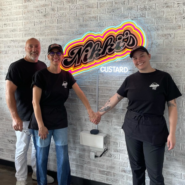Custom Neon® white and rainbow neon logo sign for Nikki's Custard @nikkiscustard 