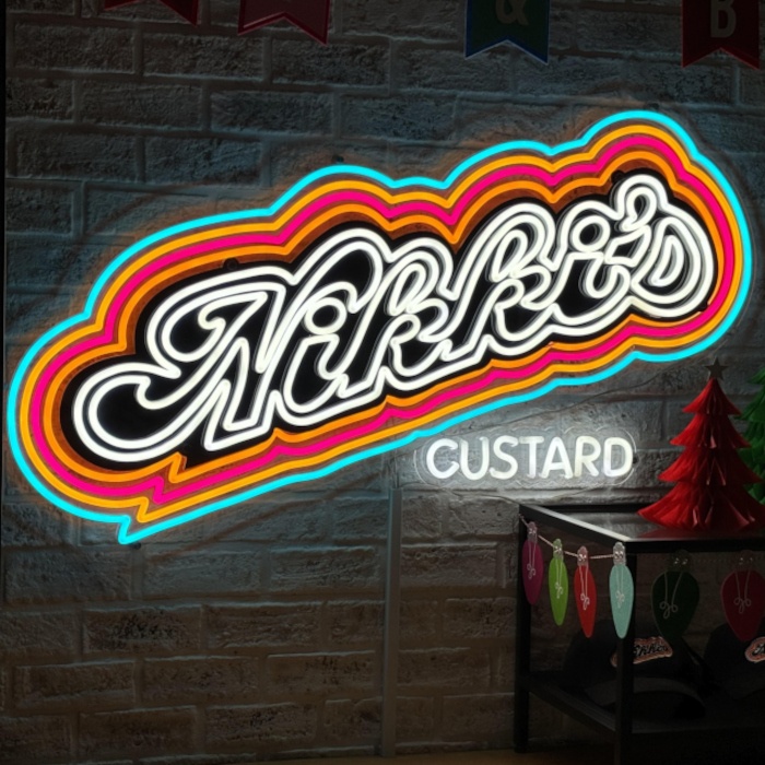 Custom Neon® white and rainbow neon logo sign for Nikki's Custard @nikkiscustard 