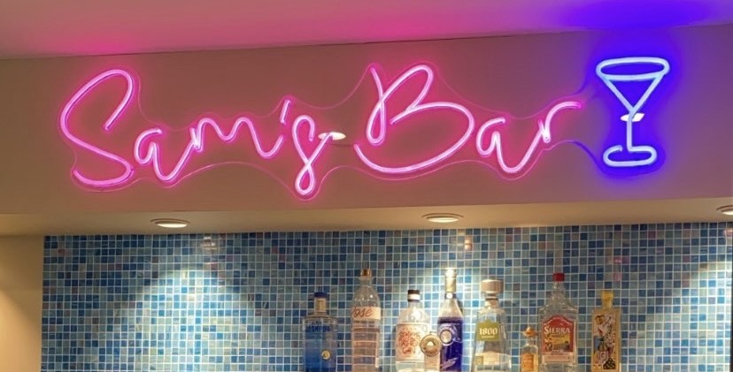 Custom Neon® pink and blue home bar sign @jacksongarlick