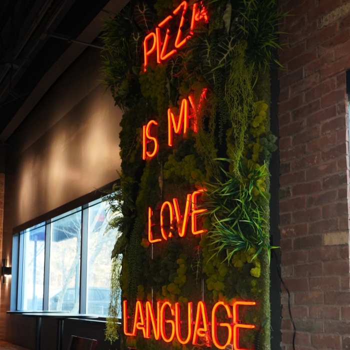 Red pizzeria feature wall sign by Custom Neon® @homeedit603