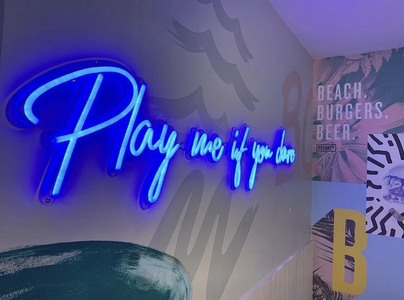 Play Me If You Dare wall sign by Custom Neon® for @bourkstburgers