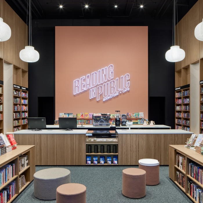 Large bookstore logo sign by Custom Neon® @knoparchitects