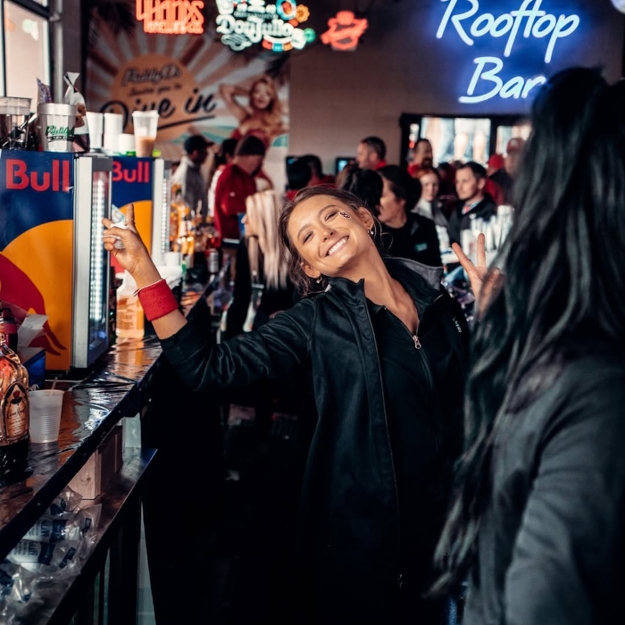 Blue Custom Neon® St Louis directional bar signs @paddyosstl