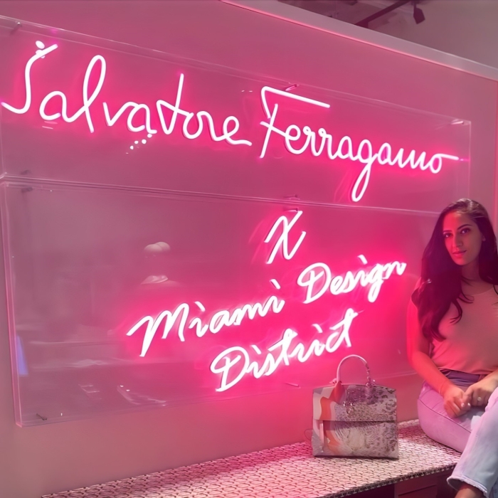 Pink Custom Neon® word sign for Miami retailer @miamidesigndistrict