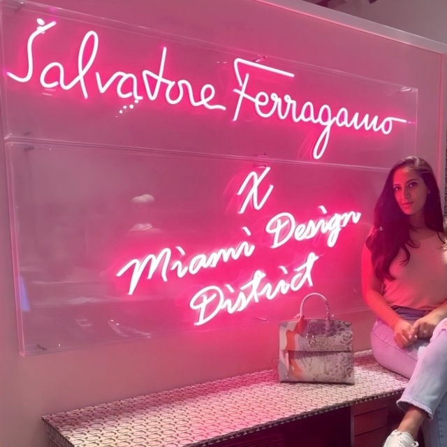 Pink Custom Neon® selfie nook sign for the Salvatore Ferragamo store in the Miami Design District @salvatoreferragamo