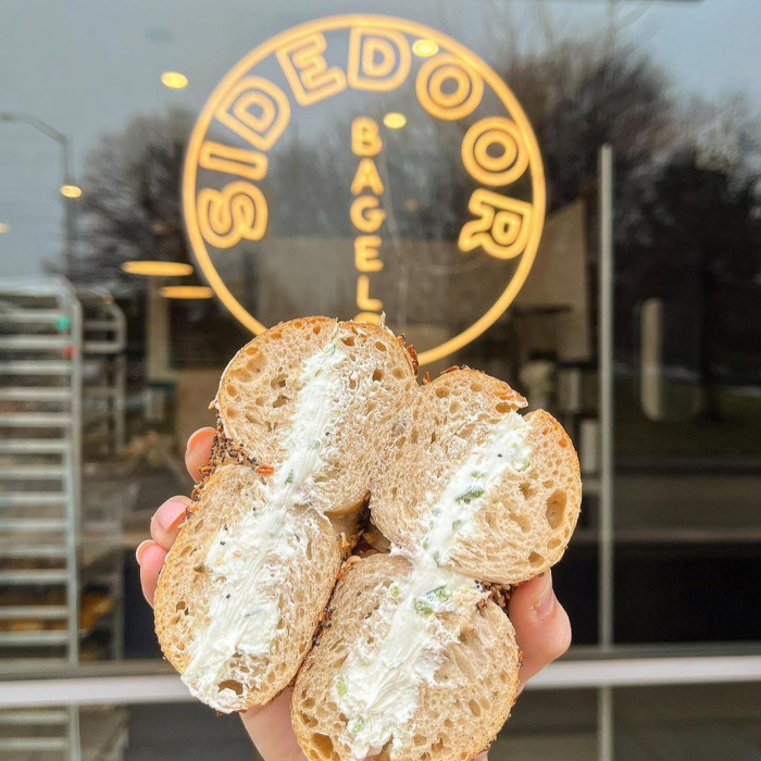 Warm white bakery window sign by Custom Neon® @sidedoorbagel