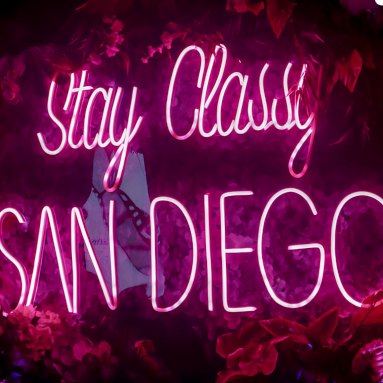 Deep pink outdoor stay classy Custom Neon® floral wall selfie sign @rooftopcinemaclub