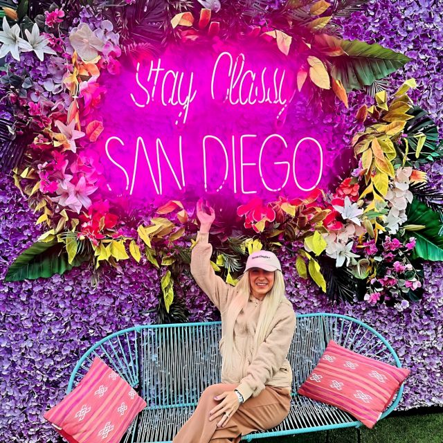 Deep pink outdoor stay classy Custom Neon® floral wall selfie sign @rooftopcinemaclub