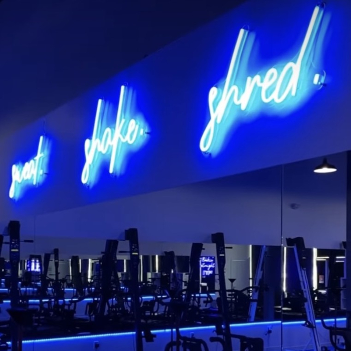 Sweat Shake Shread blue Custom Neon® gym sign @fyrefithtx