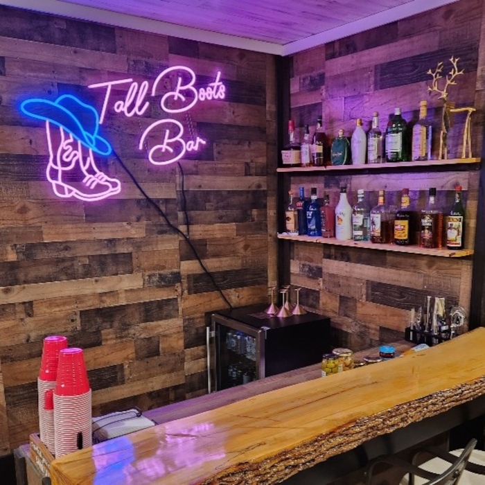 Multicolored Custom Neon® wall art for home bar @toddrabas