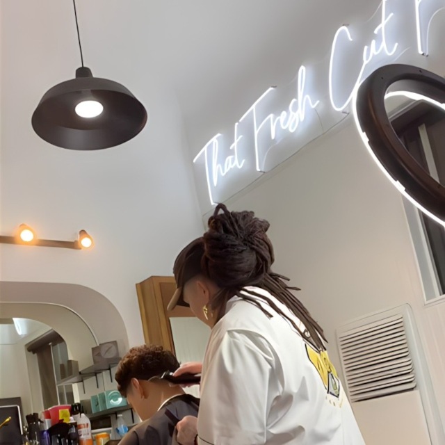 White that fresh cut feeling Custom Neon® barbershop sign @dinosbarbershopsd