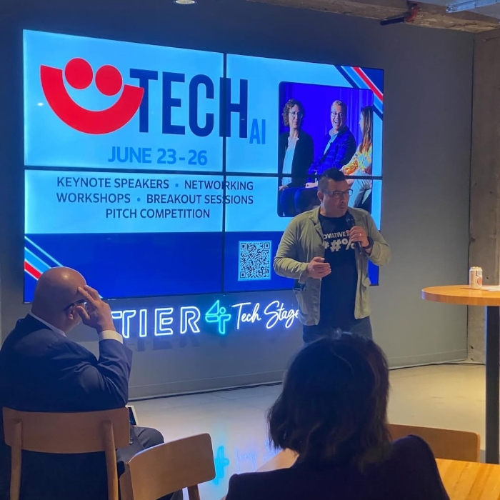 White and Blue Custom Neon® Milwaukee tech stage name sign @tier4_group