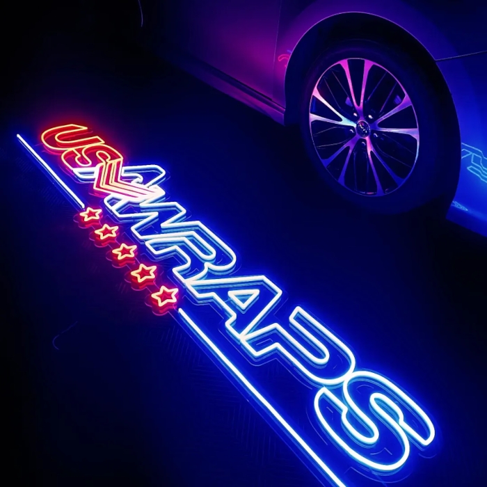 Blue and red Business logo sign by Custom Neon® @usawraps