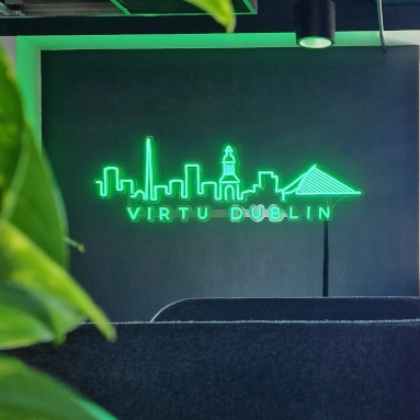 Cityscape Custom Neon® office wall art in green LED neon @virtudublin