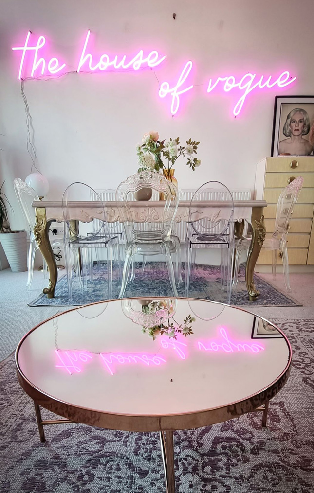Pink Custom Neon® The House of Vogue airbnb sign