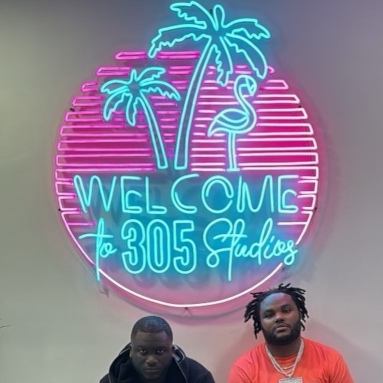 Pink and blue Custom Neon® studio logo sign @305studios