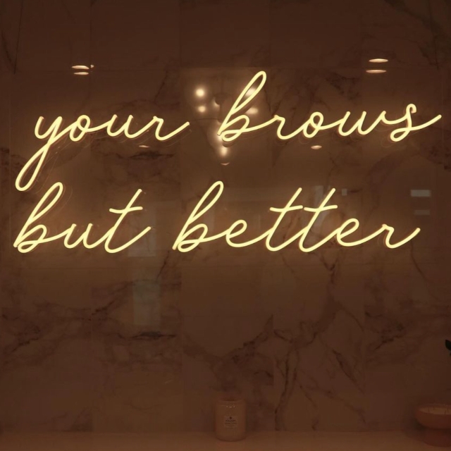 Warm white Custom Neon® brow studio quote sign @browfairypmu