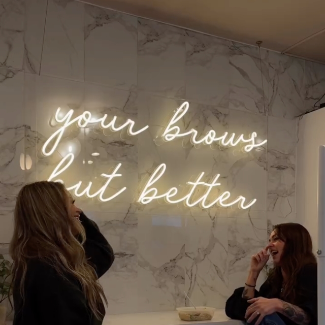 Warm white Custom Neon® brow studio quote sign @browfairypmu